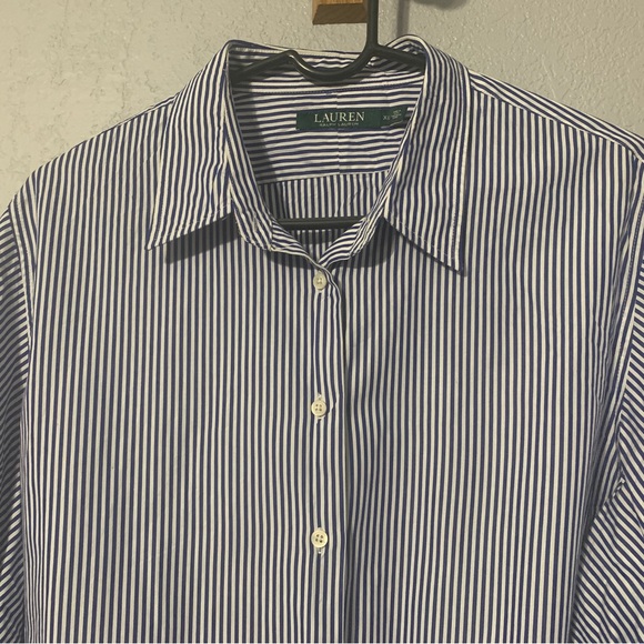 Womens XL Lauren Ralph Lauren button front blouse blue white stripes - Picture 4 of 4
